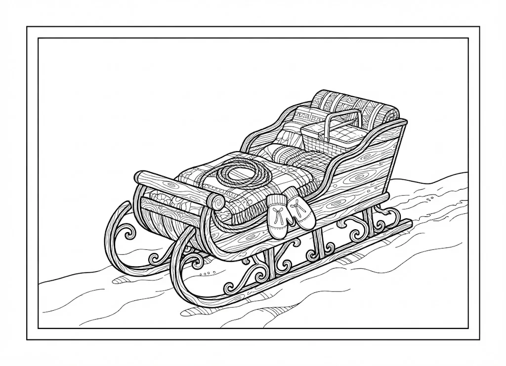 Printable free coloring page for seniors: Sleigh coloring page