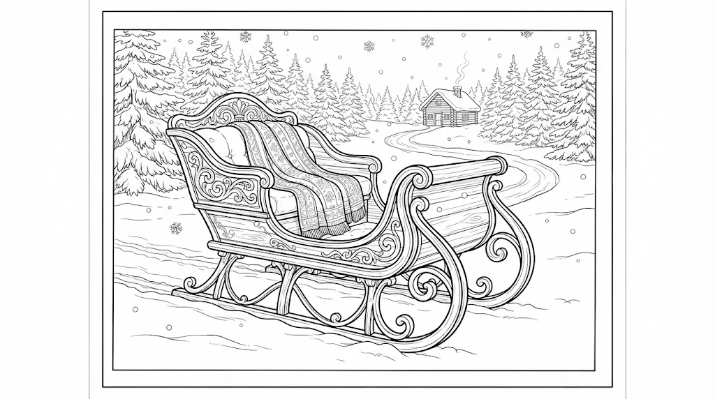 Printable free coloring page for seniors: Sleigh coloring page