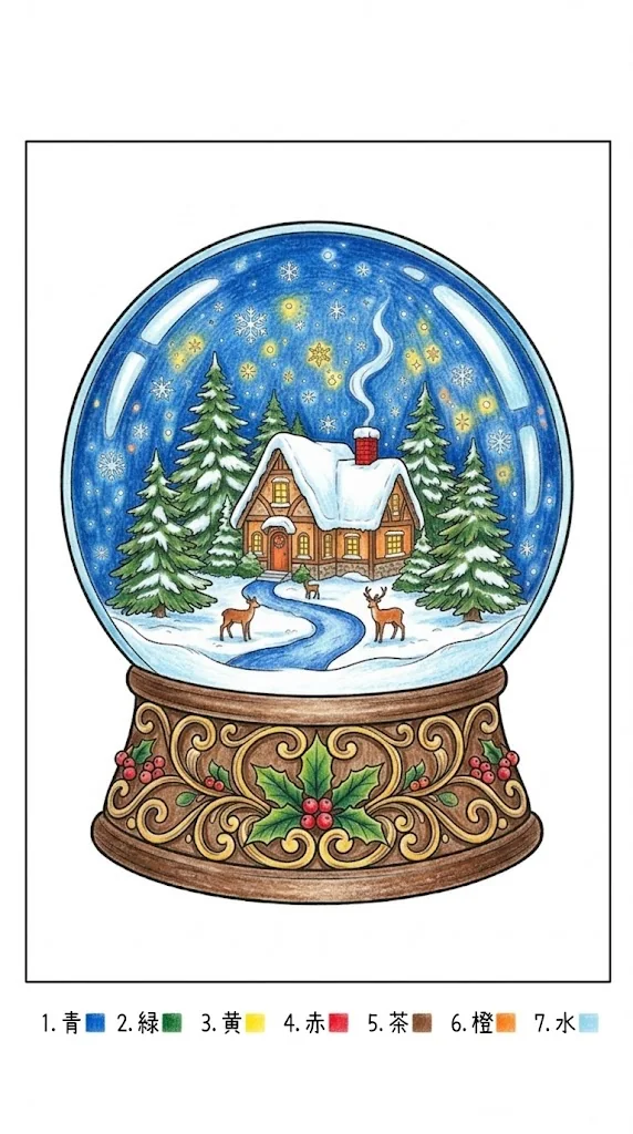 Colored sample of the Snow Globe coloring page