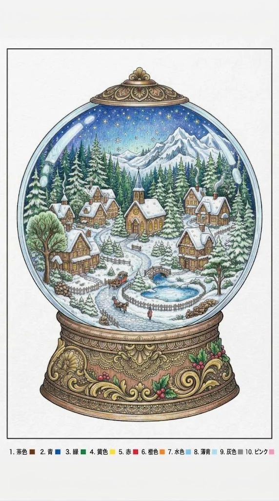 Colored sample of the Snow Globe coloring page