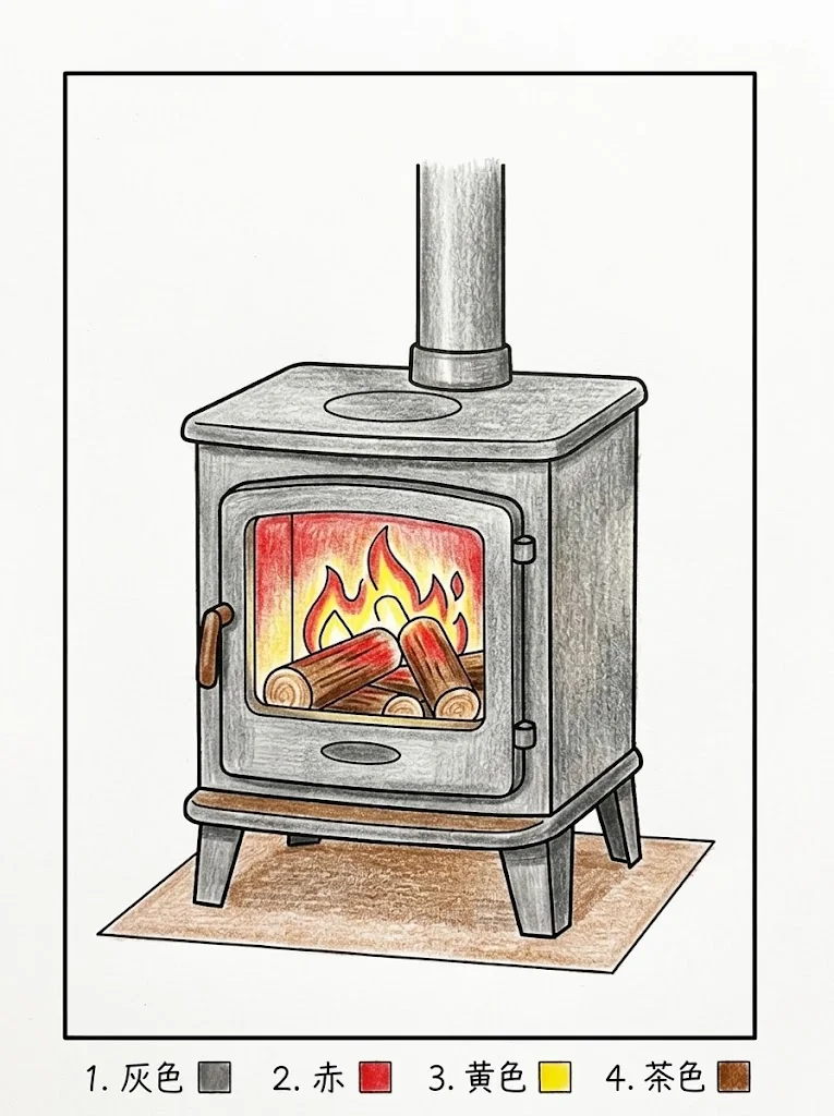 Colored sample of the Wood Stove coloring page