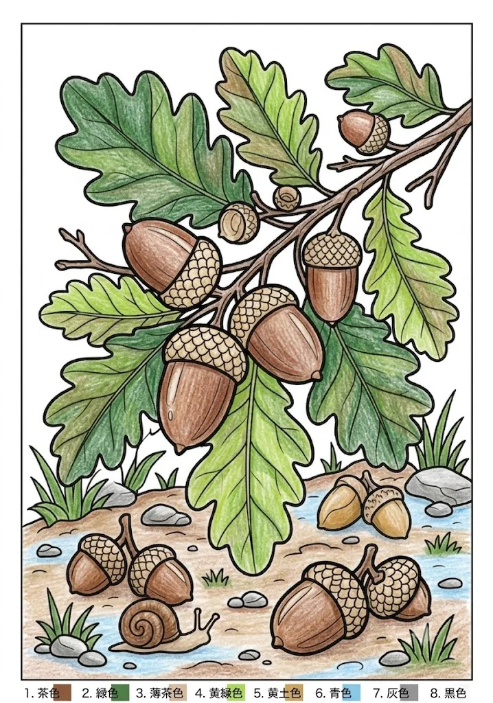 Colored Acorn coloring book coloring page example