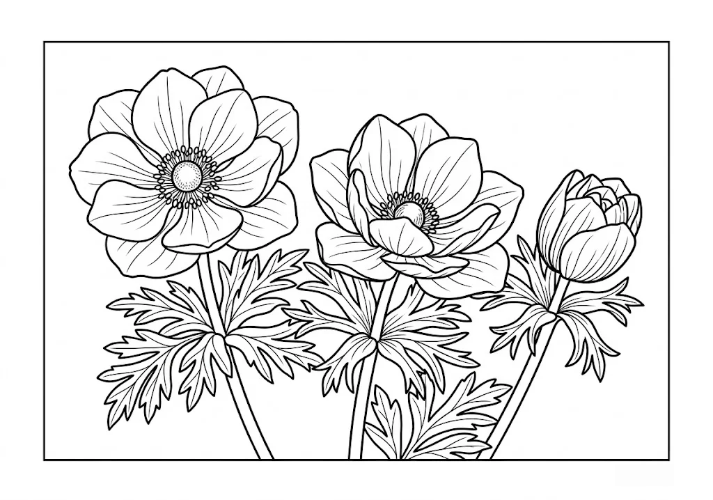 Printable Anemone coloring book coloring page for seniors