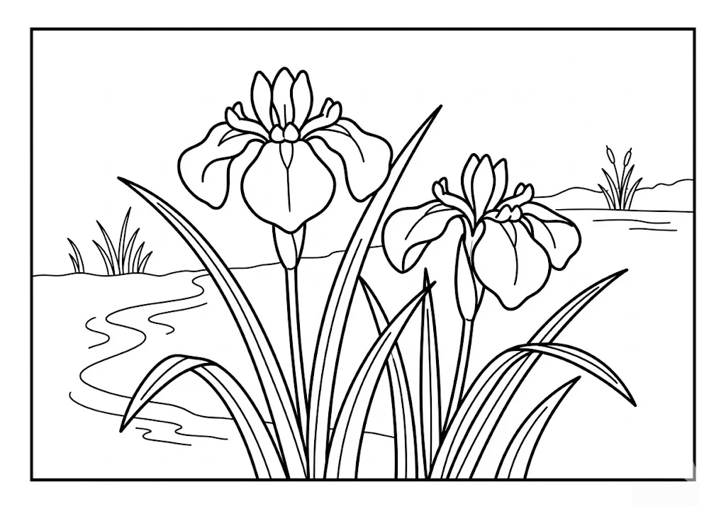 Printable Iris (Ayame) coloring book coloring page for seniors