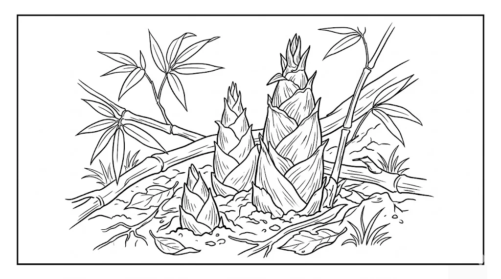 Printable Bamboo shoot coloring book coloring page for seniors