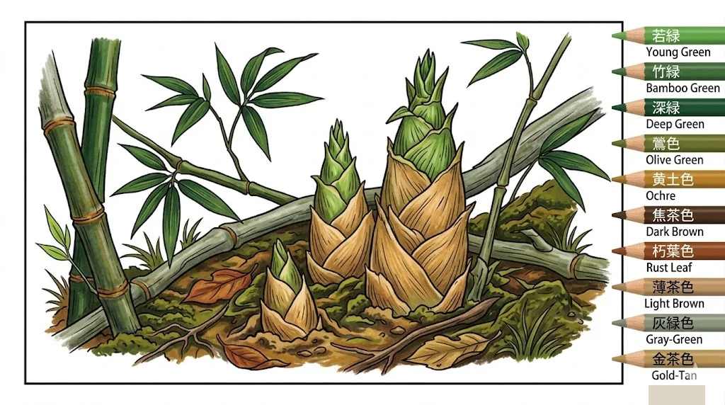 Colored Bamboo shoot coloring book coloring page example