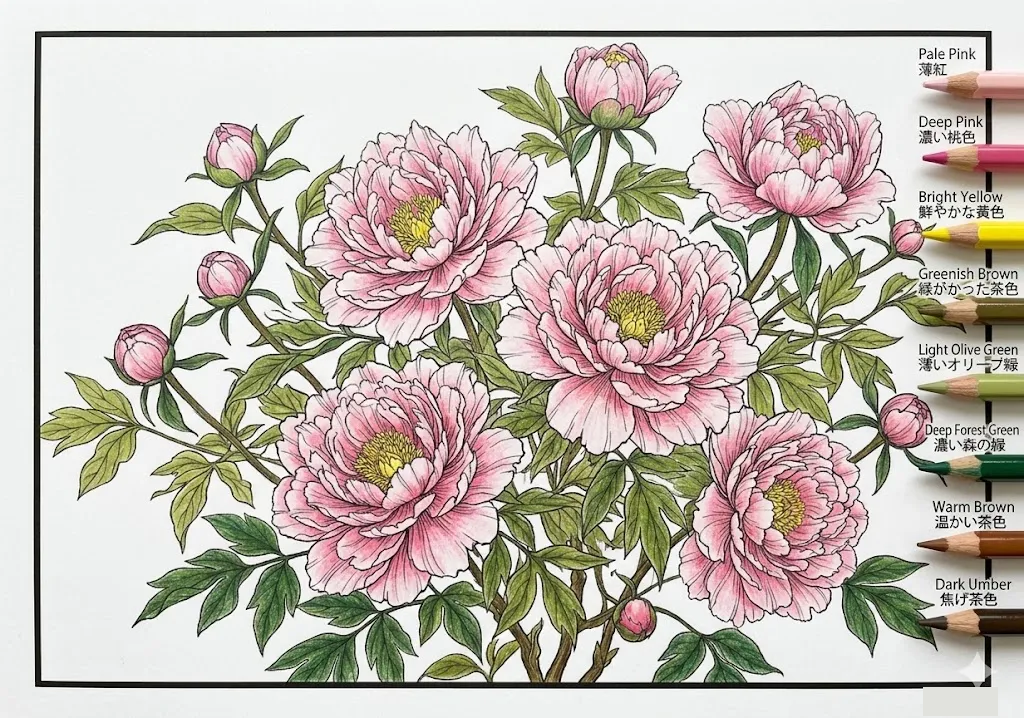 Colored Tree Peony coloring book coloring page example