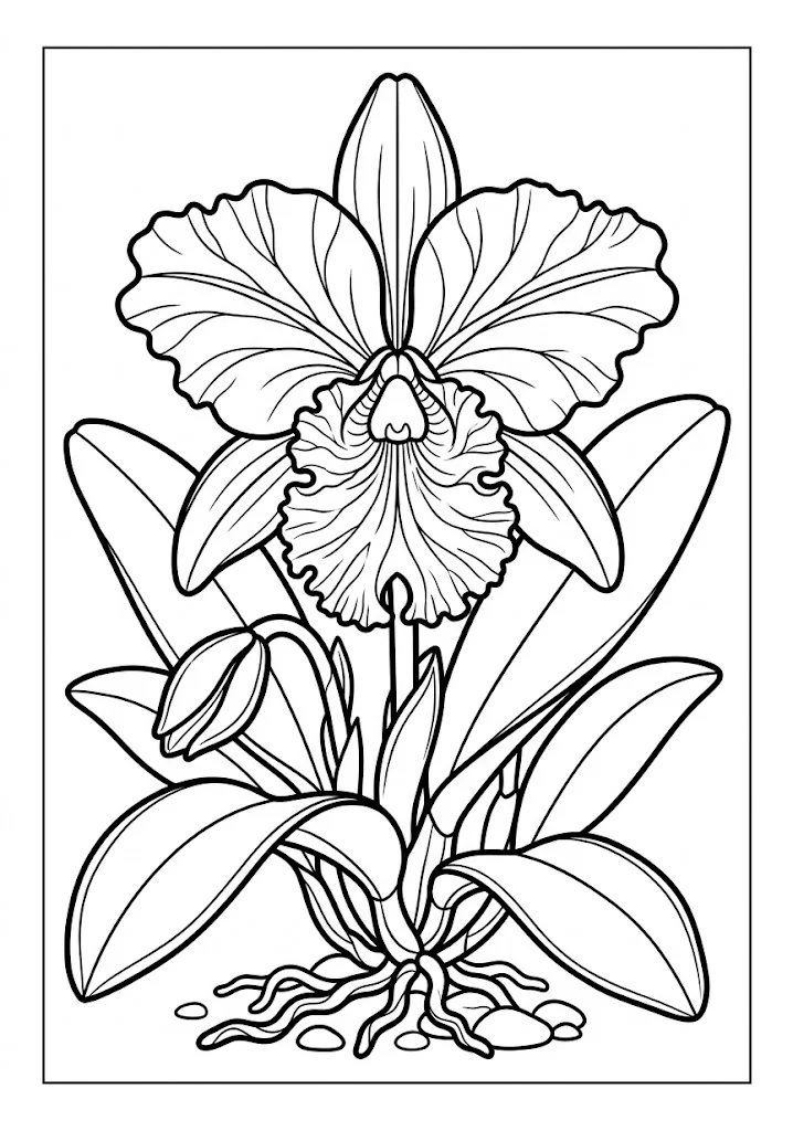 Printable Cattleya coloring book coloring page for seniors