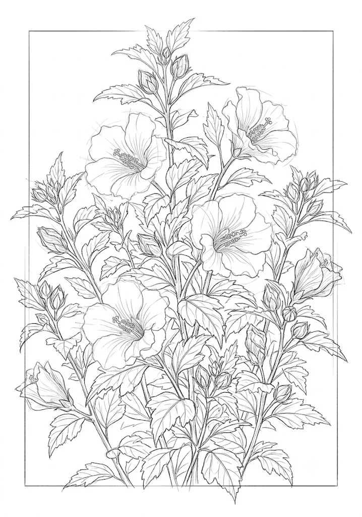 Printable Chinese Trumpet Vine coloring book coloring page for seniors