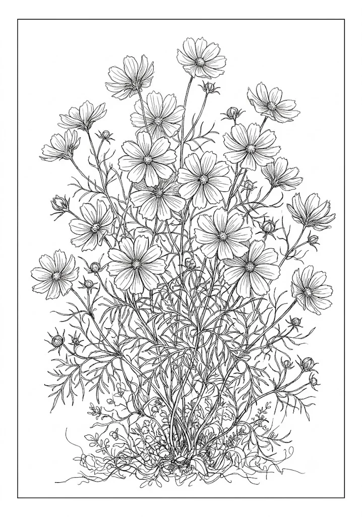 Printable Cosmos coloring book coloring page for seniors