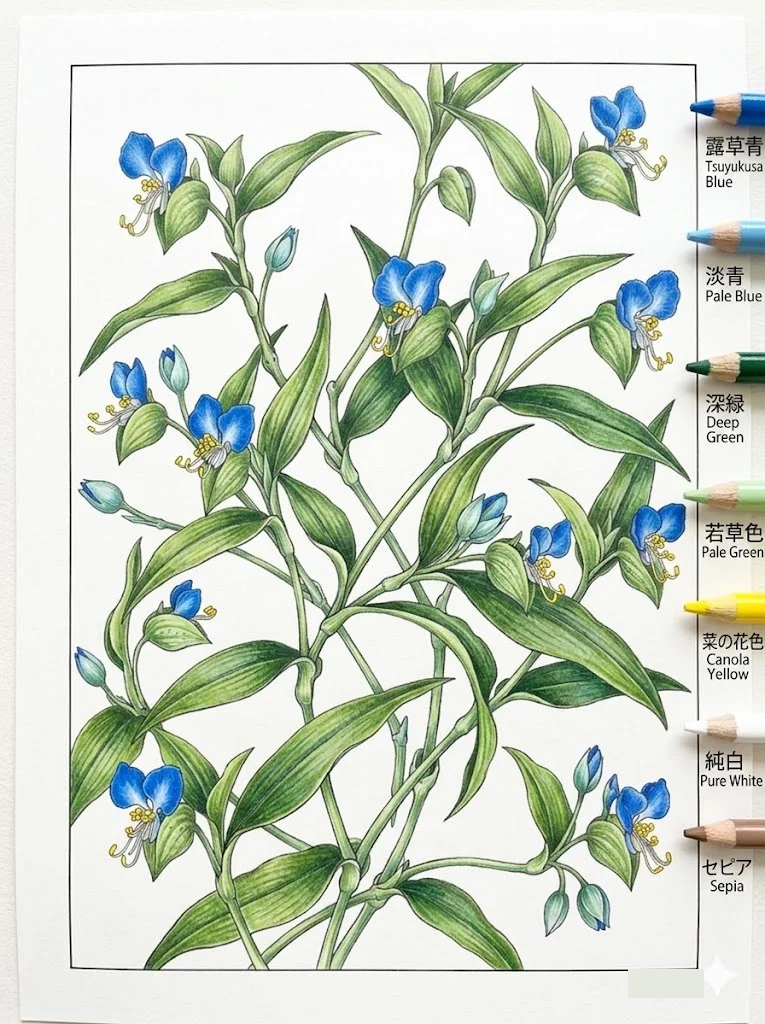 Colored Dayflower coloring book coloring page example