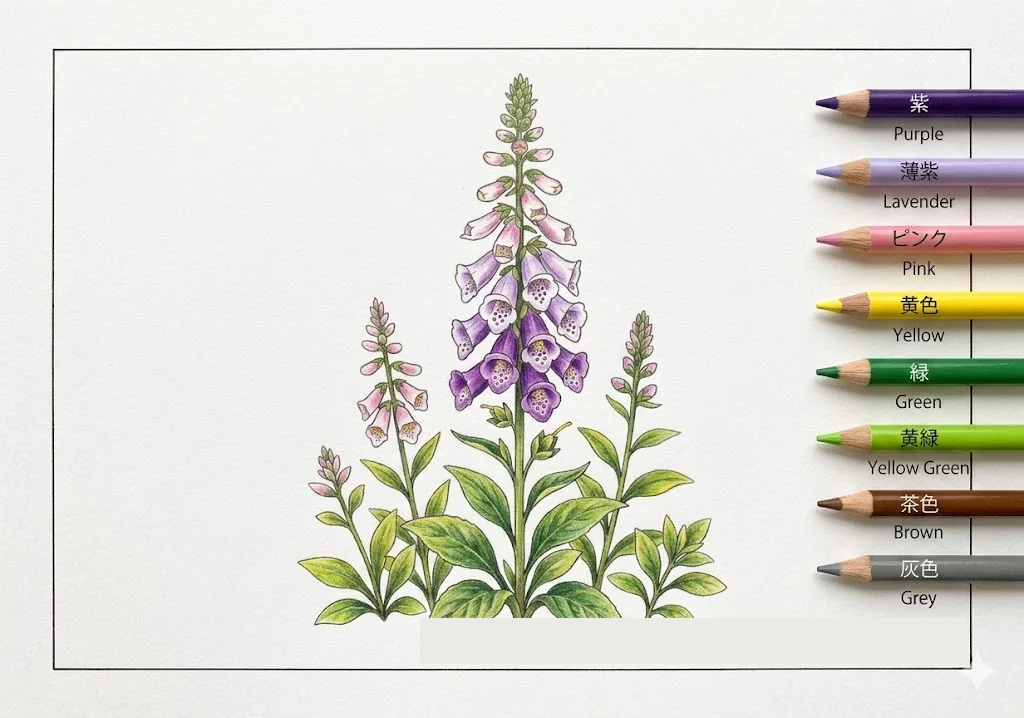 Colored Digitalis coloring book coloring page example