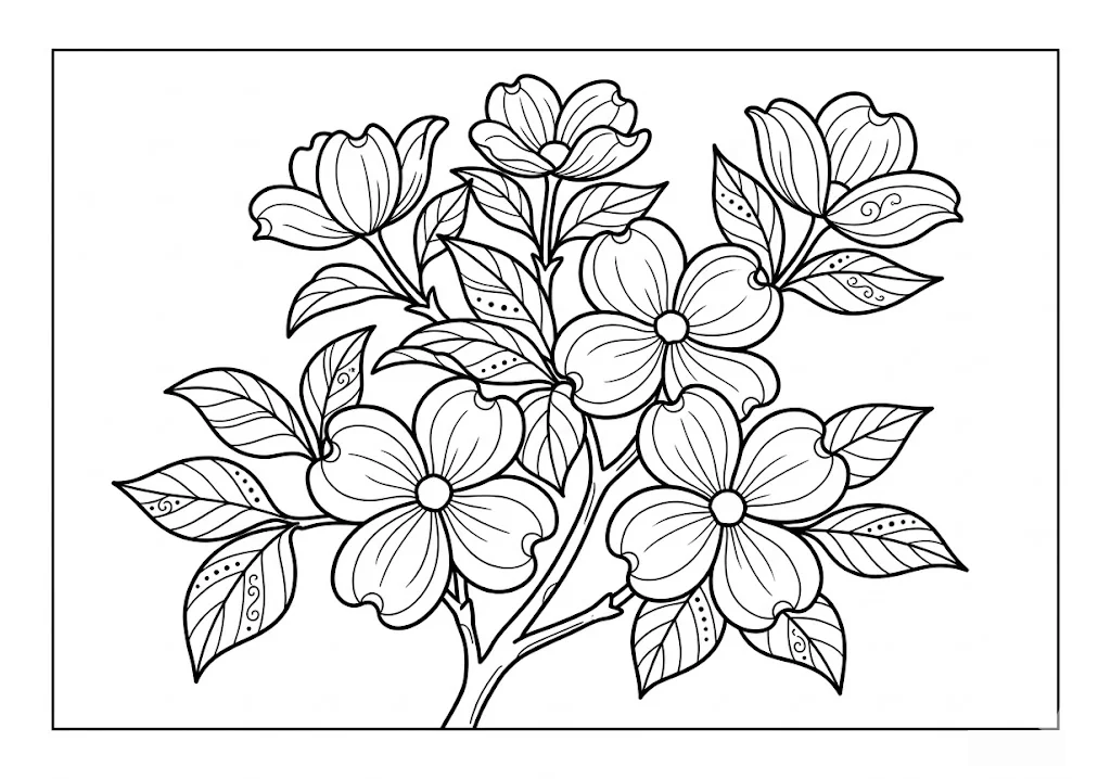 Printable Dogwood coloring book coloring page for seniors