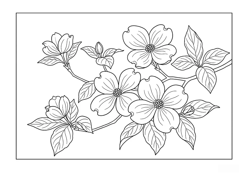 Printable Dogwood coloring book coloring page for seniors