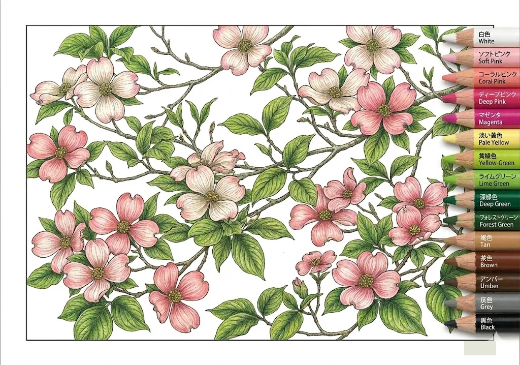 Colored Dogwood coloring book coloring page example