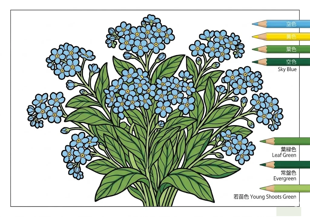 Colored Forget-me-not coloring book coloring page example