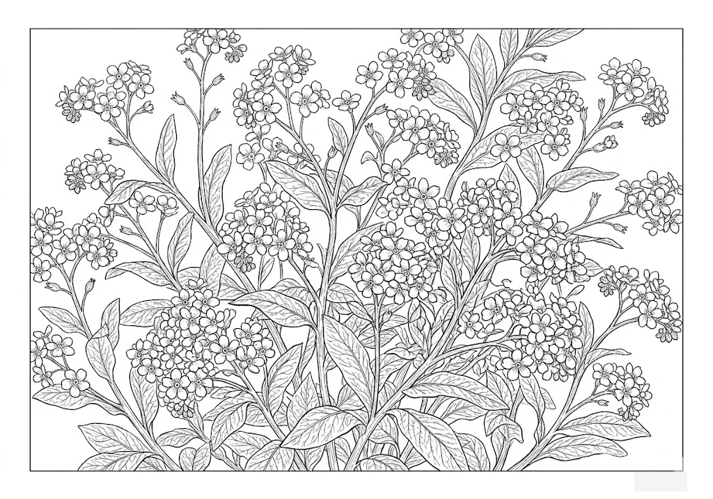 Printable Forget-me-not coloring book coloring page for seniors