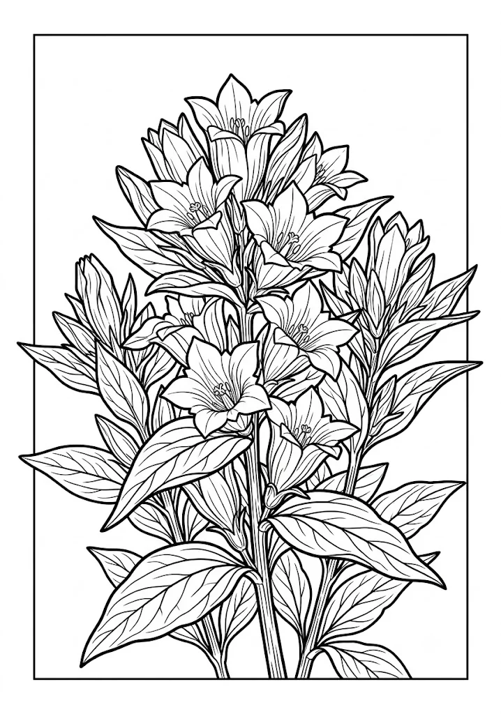 Printable Gentian coloring book coloring page for seniors
