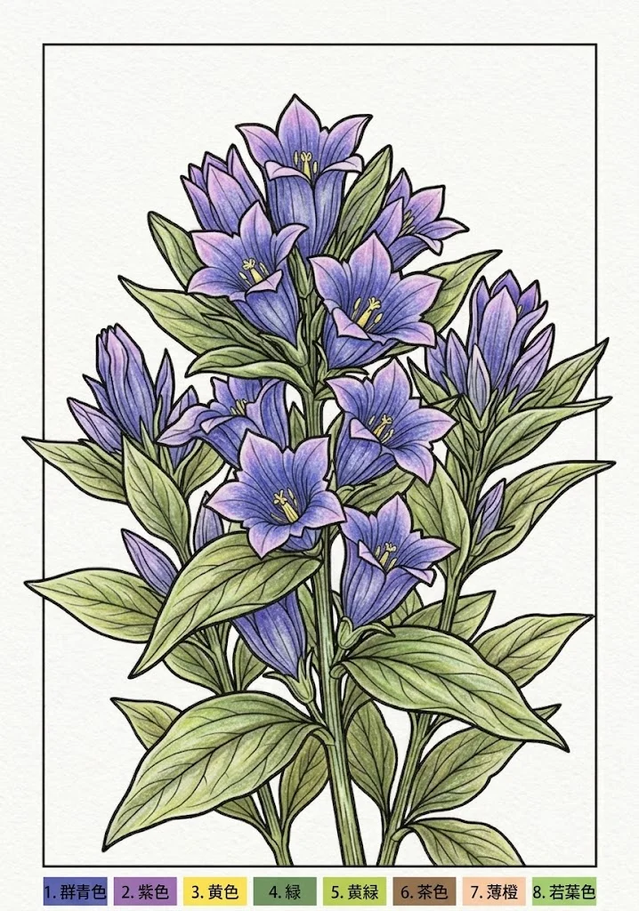 Colored Gentian coloring book coloring page example