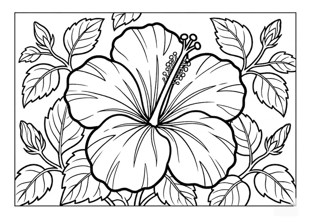 Printable Hibiscus coloring book coloring page for seniors