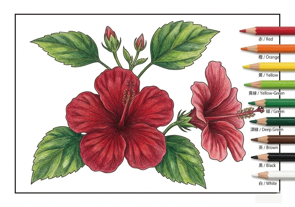 Colored Hibiscus coloring book coloring page example
