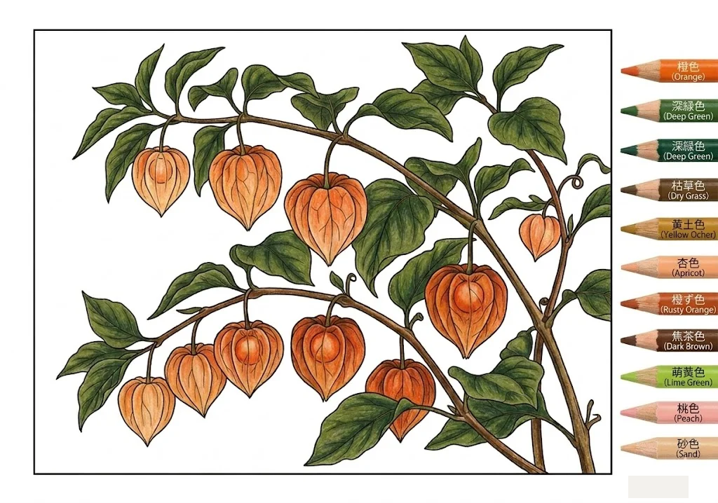 Colored Chinese Lantern coloring book coloring page example