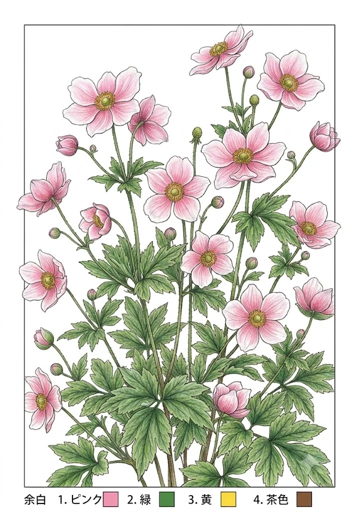 Colored Japanese Anemone coloring book coloring page example