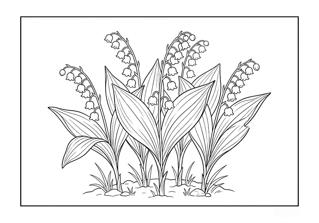 Printable Lily of the valley coloring book coloring page for seniors