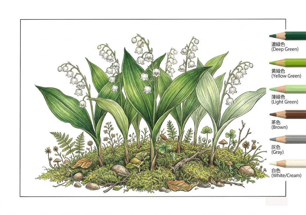 Colored Lily of the valley coloring book coloring page example