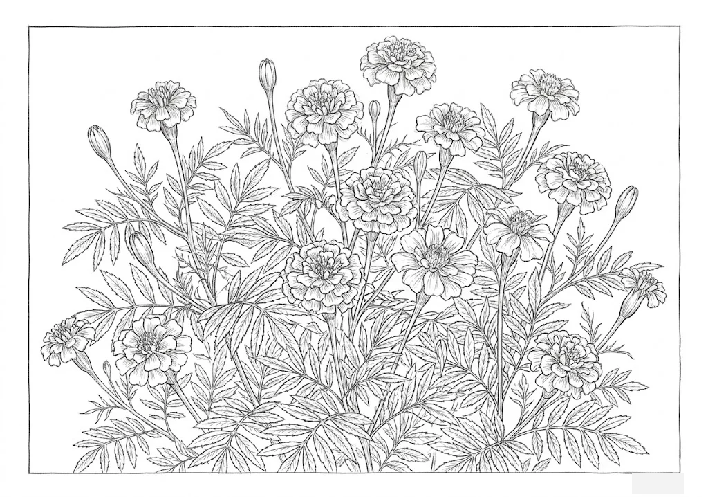 Printable Marigold coloring book coloring page for seniors