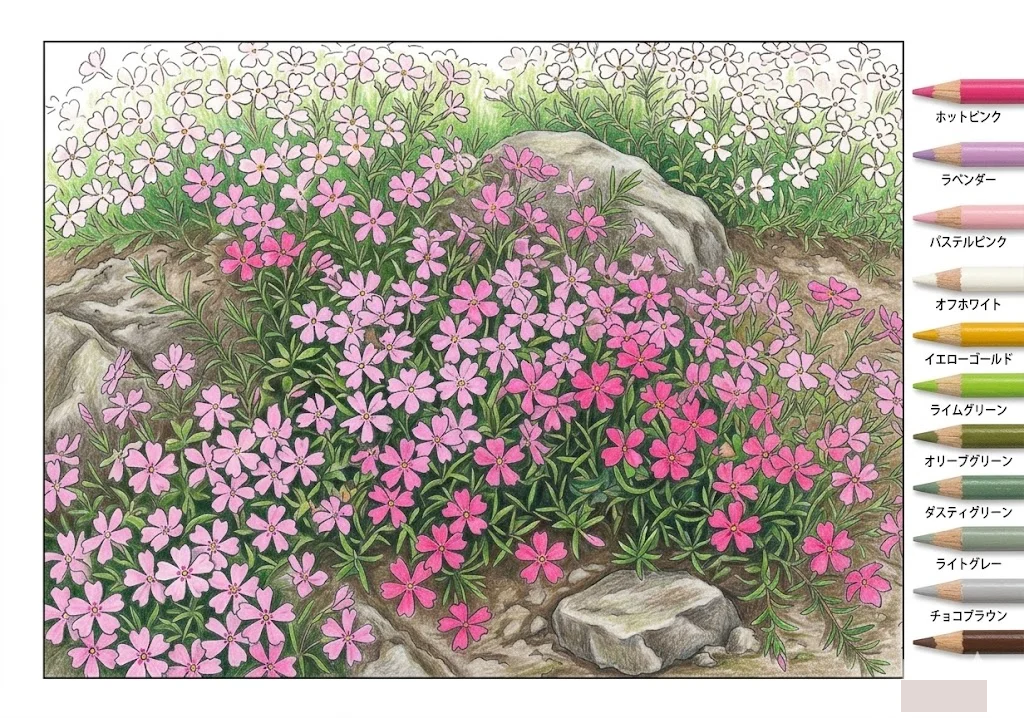 Colored Moss Phlox coloring book coloring page example