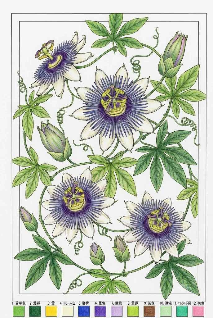 Colored Passionflower coloring book coloring page example
