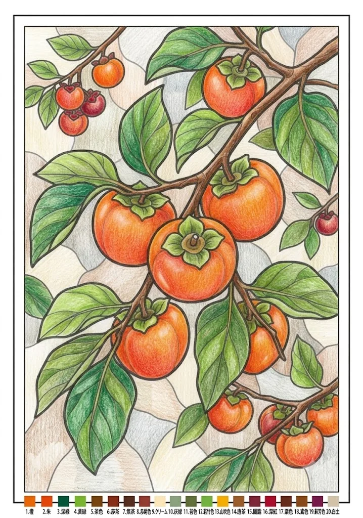 Colored Persimmon coloring book coloring page example