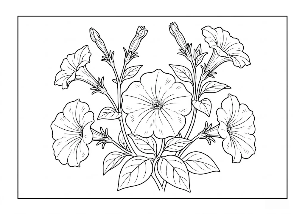 Printable Petunia coloring book coloring page for seniors