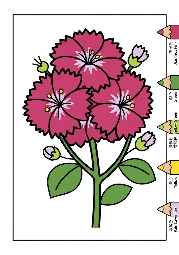 Colored Dianthus coloring book coloring page example