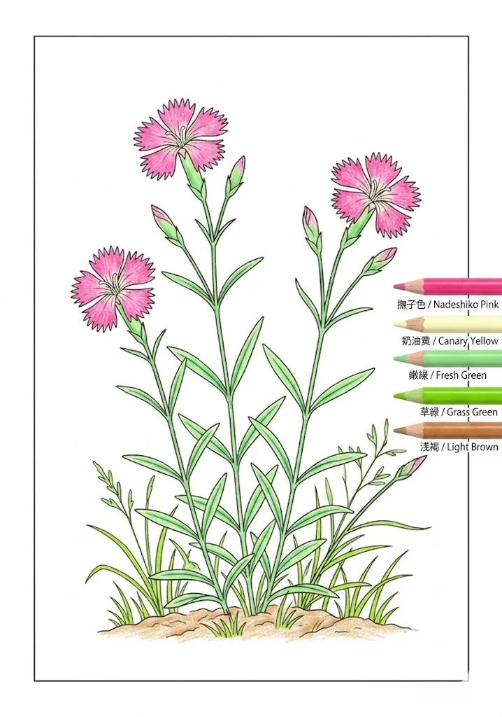 Colored Dianthus coloring book coloring page example