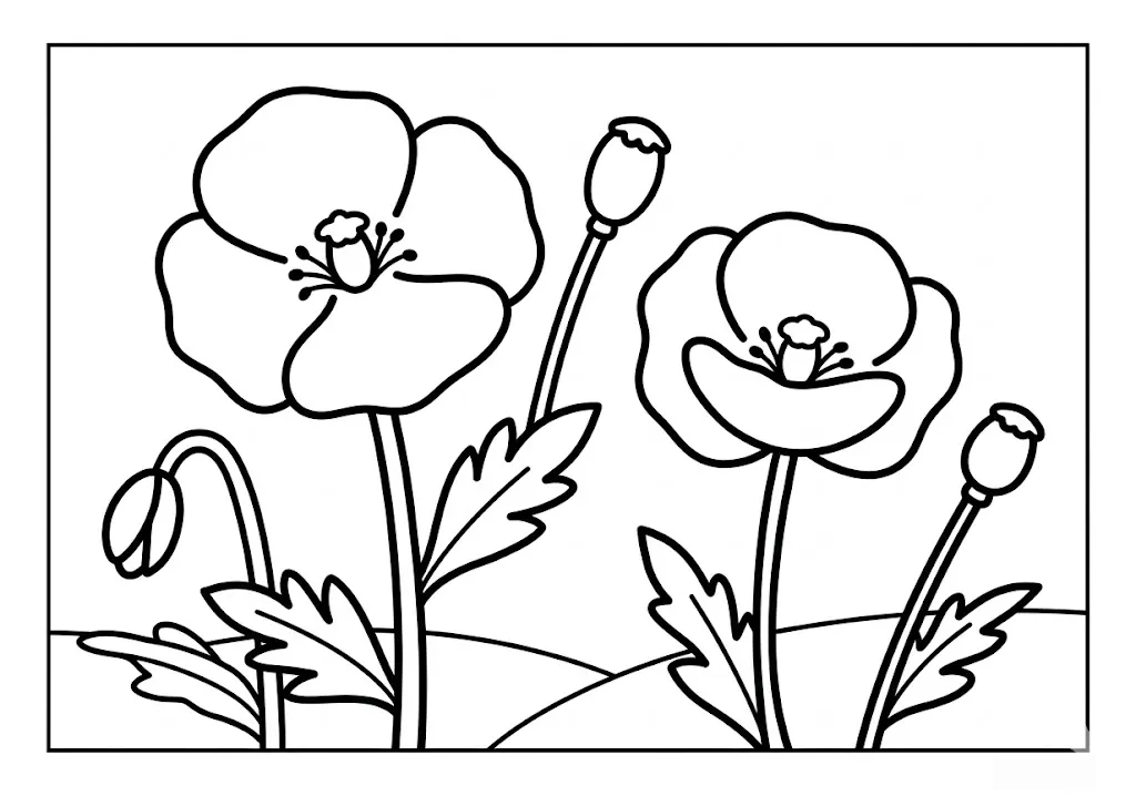 Printable Poppy coloring book coloring page for seniors
