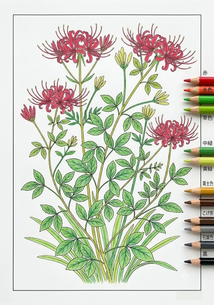 Colored Red Spider Lily coloring book coloring page example