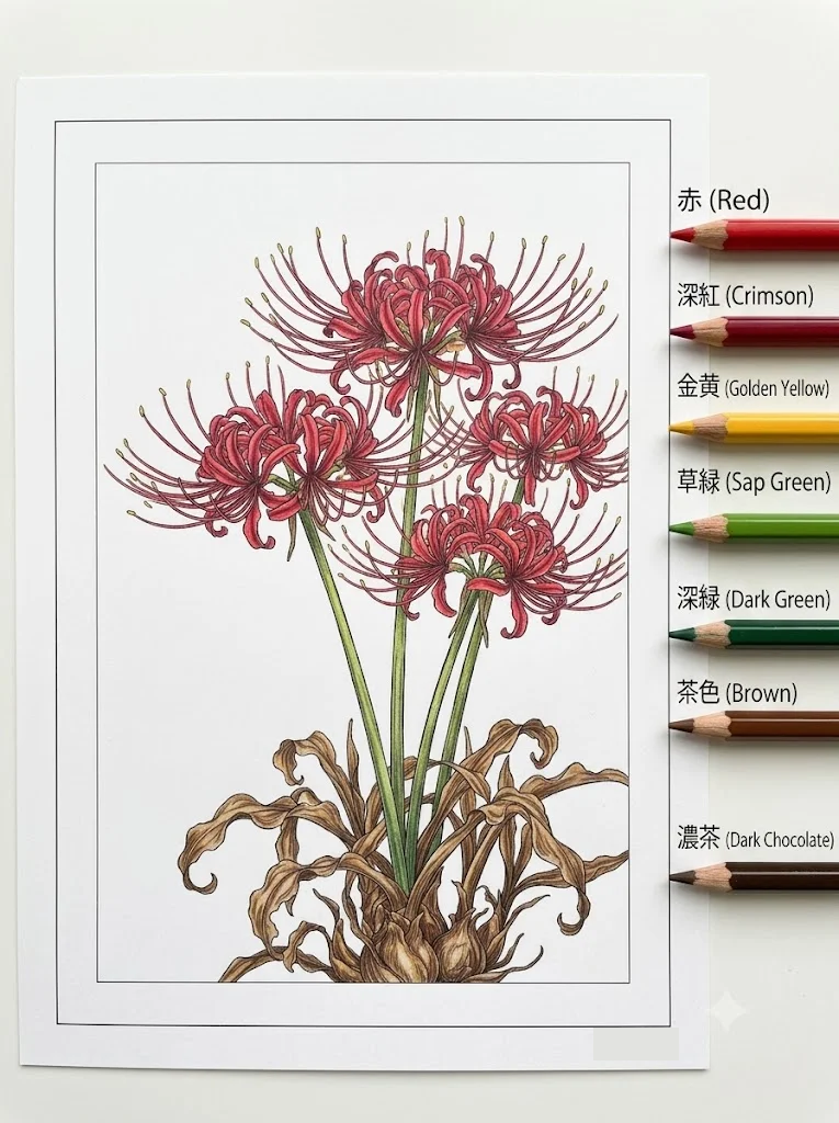 Colored Red Spider Lily coloring book coloring page example