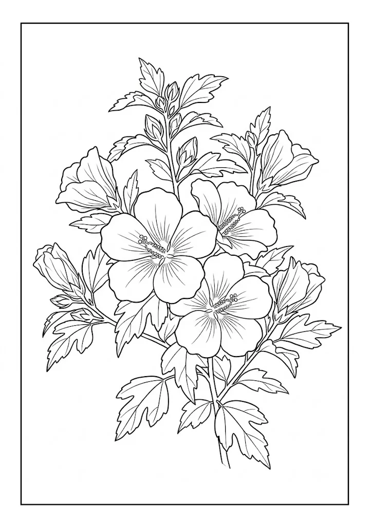 Printable Rose of Sharon coloring book coloring page for seniors