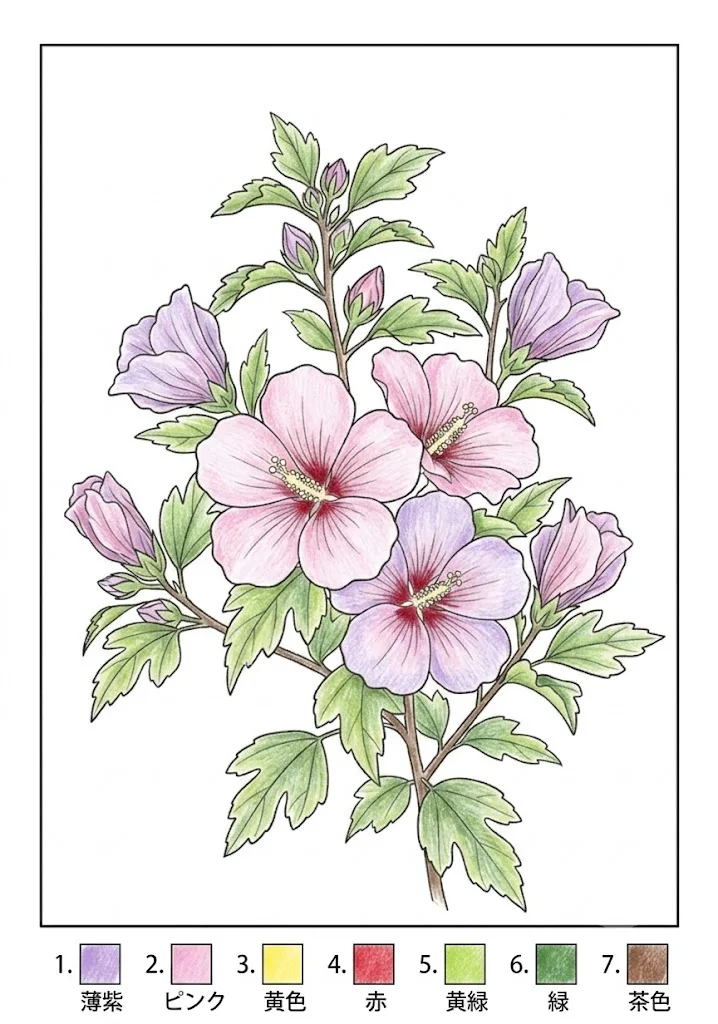 Colored Rose of Sharon coloring book coloring page example