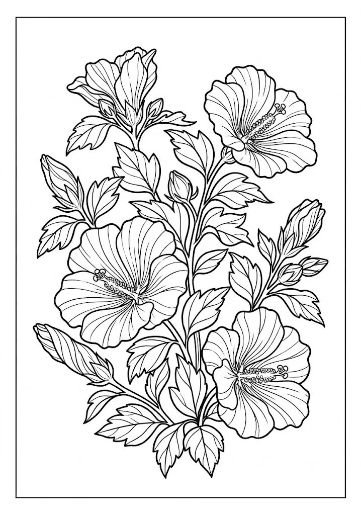 Printable Rose of Sharon coloring book coloring page for seniors