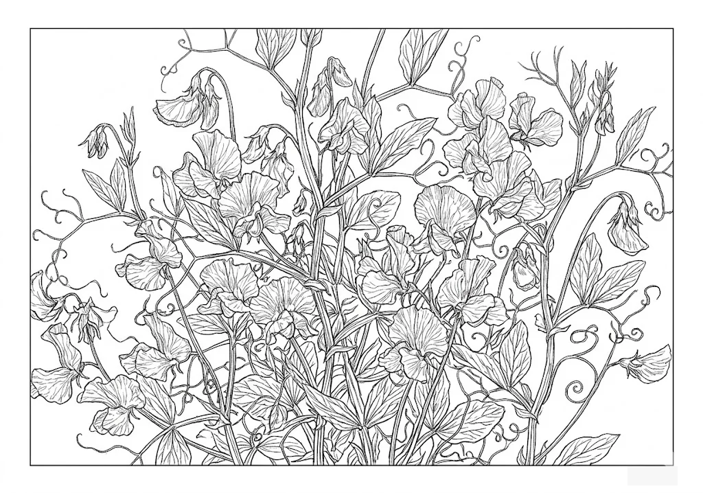 Printable Sweet pea coloring book coloring page for seniors