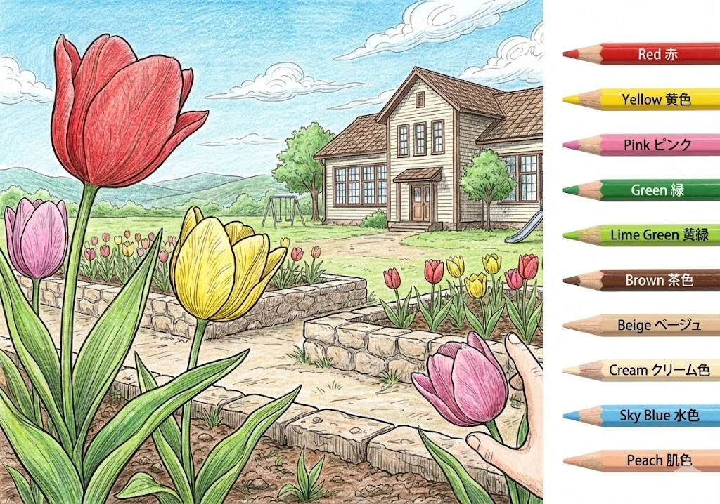 Colored Tulip coloring book coloring page example