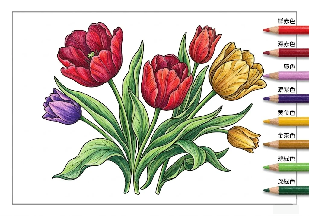 Colored Tulip 2 coloring book coloring page example