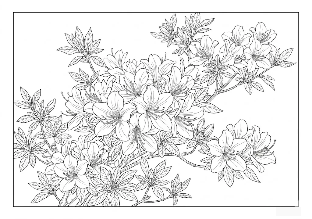 Printable Azalea coloring book coloring page for seniors