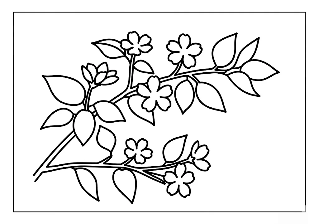 Printable Japanese Kerria coloring book coloring page for seniors