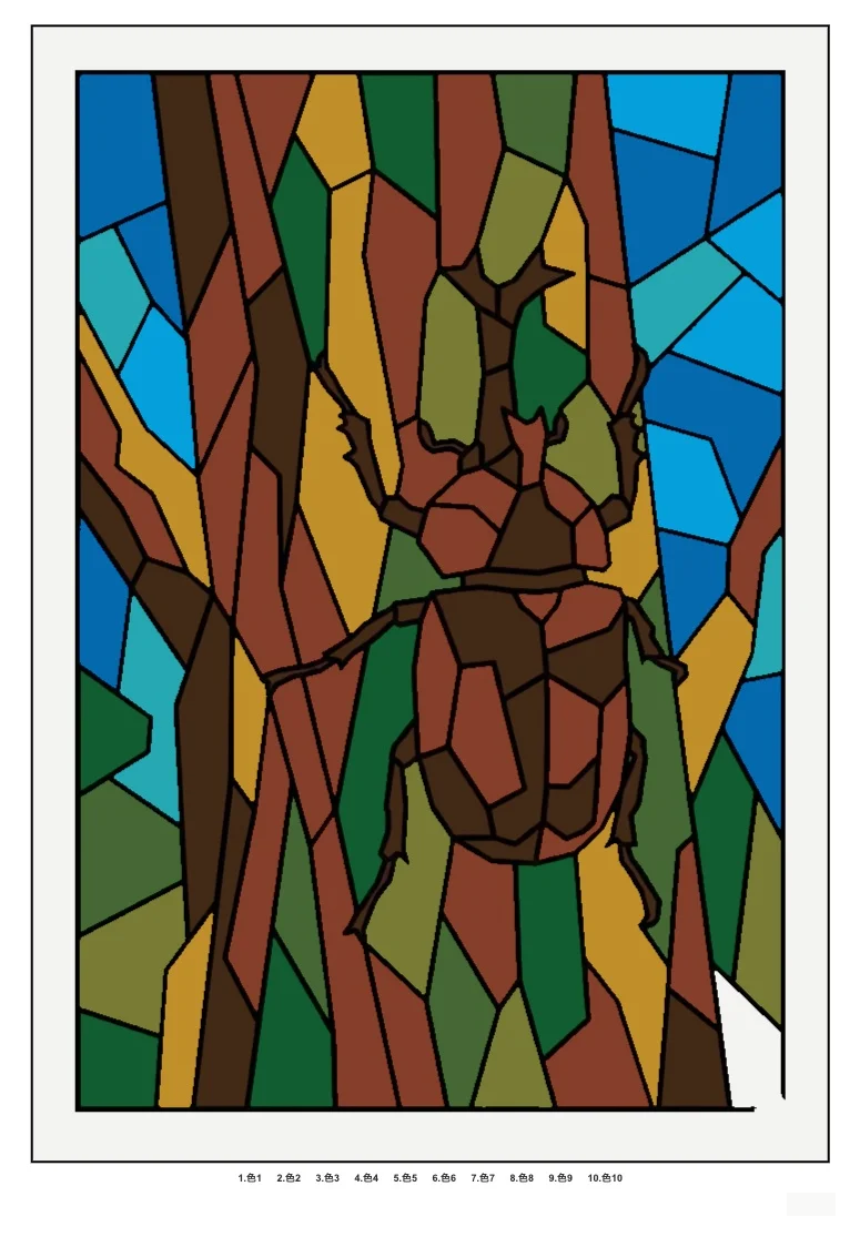 Colored Rhinoceros Beetle Puzzle Coloring coloring page example