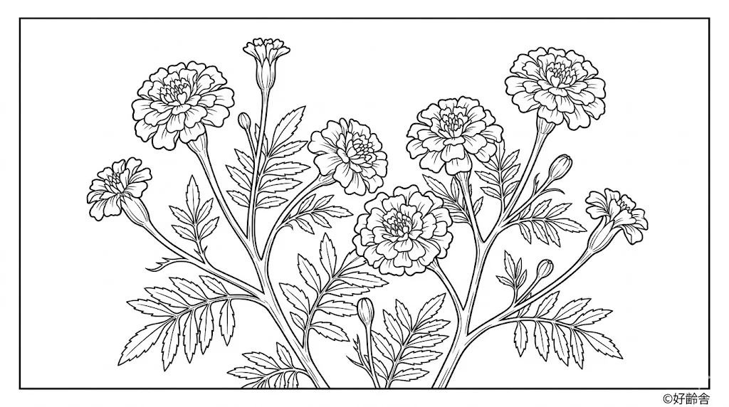 Dibujo de Caléndula (3) para colorear para personas mayores