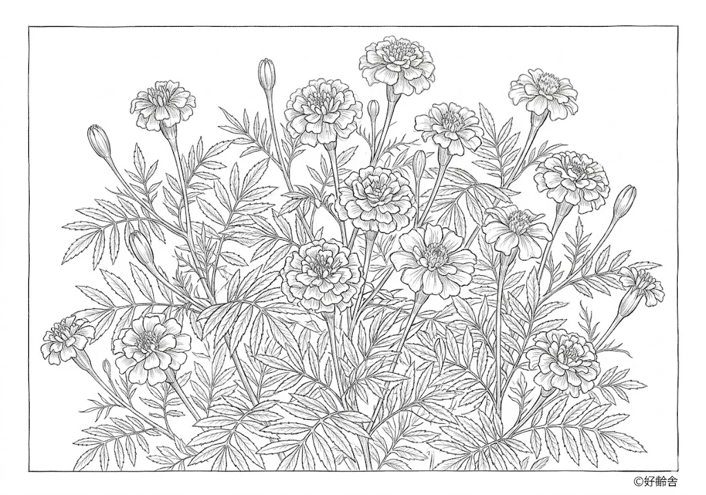 Dibujo de Caléndula (4) para colorear para personas mayores